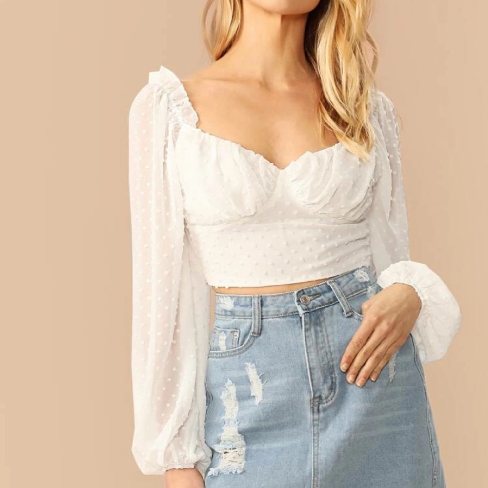 SHEIN Swiss Dot Frill Trim Milkmaid Top